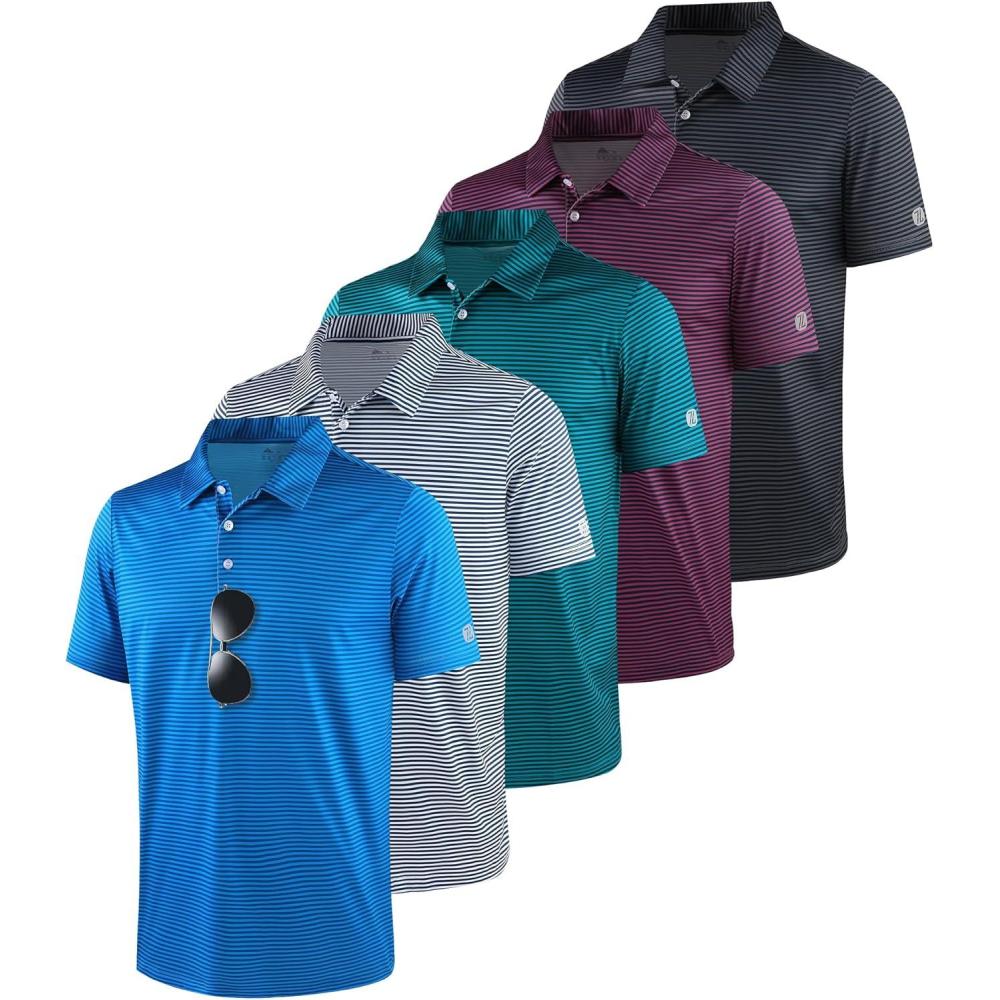 imageZITY 5 Pack Mens Golf Striped Polo Shirts Short Sleeve UPF 50 Moisture Wicking Athletic Daily Casual Collared ShirtSetb
