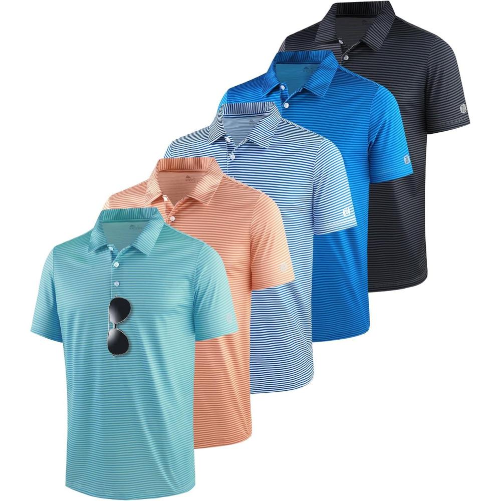 imageZITY 5 Pack Mens Golf Striped Polo Shirts Short Sleeve UPF 50 Moisture Wicking Athletic Daily Casual Collared ShirtSetd