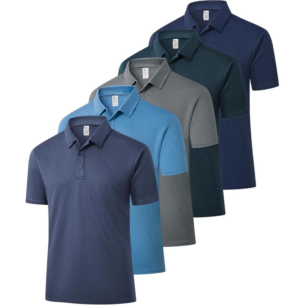 imageZITY 5 Pack Mens Polo Shirts Short Sleeve Fast Dry Golf Shirt Moisture Wicking Performance Casual Workout Collared ShirtGreyNavySky BlueGrey BlueIndigo