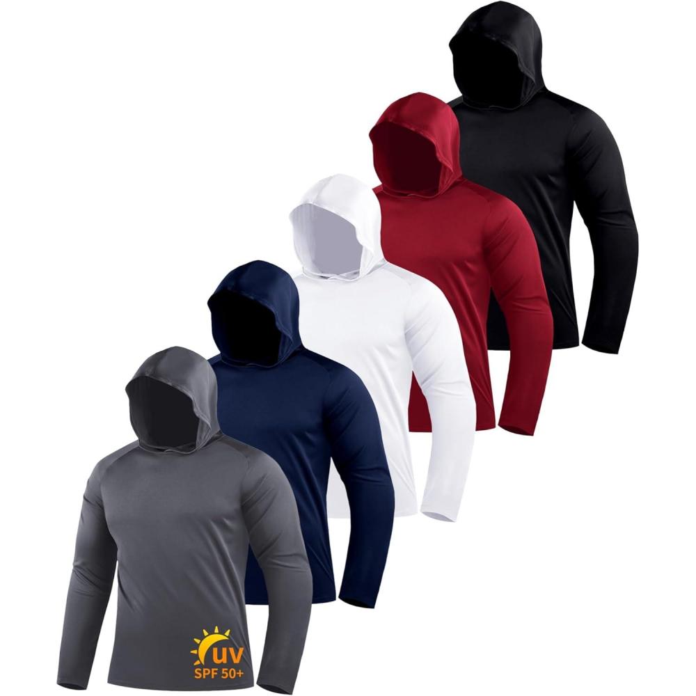 imageZITY 5 Pack Mens Sun Protection Long Sleeve Hoodie Shirts UPF 50 Fishing Shirts Lightweight Athletic Rash Guard Sweatshirts5pkgray Navy Black White