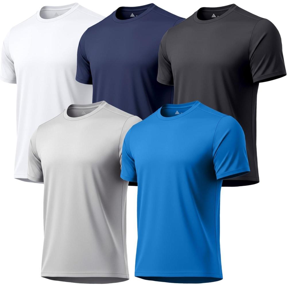 imageZITY 5 Packs Mens UPF 50 Sun Protection TShirts Workout Fishing Swimming Rash Guard Fast Dry Breathable ShirtCerulean Light Gray  Dark Blue  Black  Dark Gray