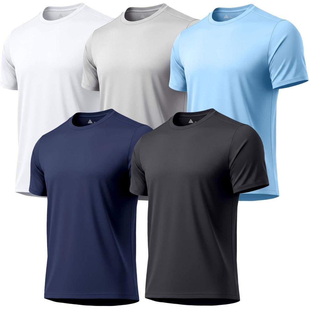 imageZITY 5 Packs Mens UPF 50 Sun Protection TShirts Workout Fishing Swimming Rash Guard Fast Dry Breathable ShirtDark Blue White Sky Blue  Light Gray  Black