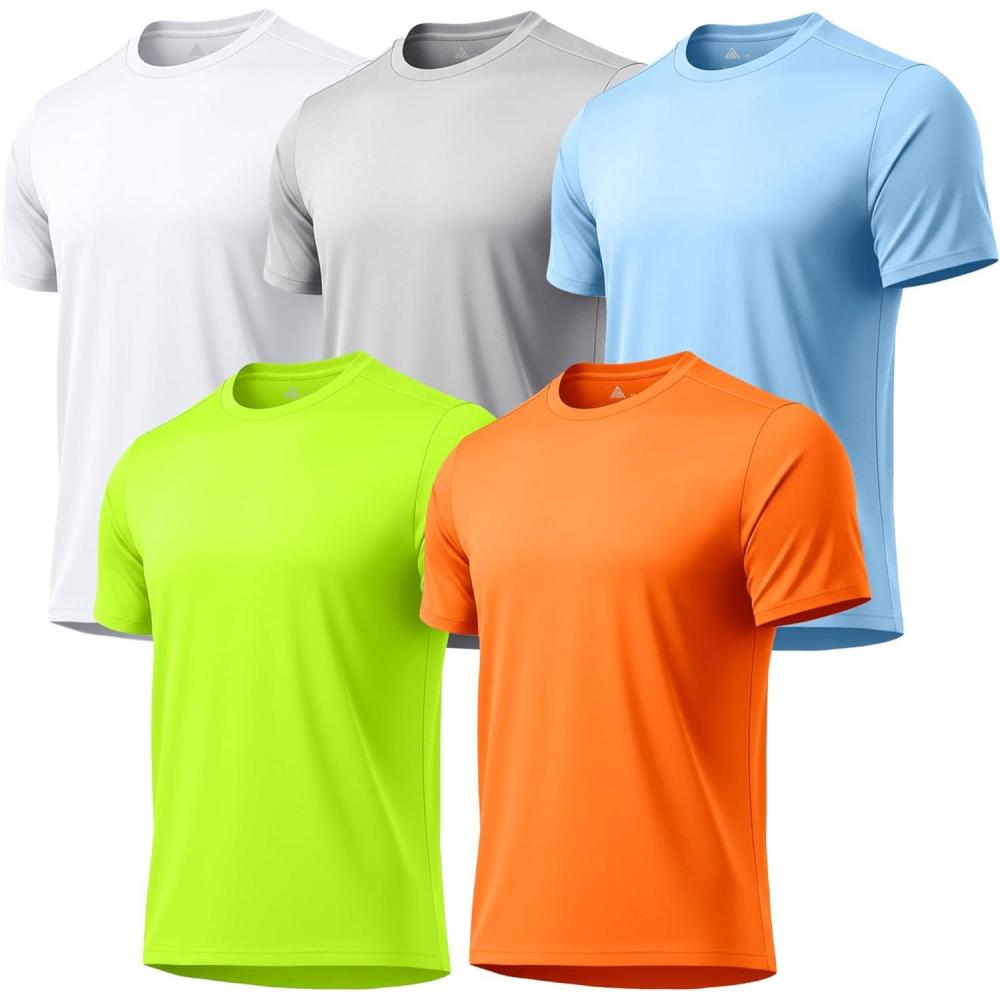 imageZITY 5 Packs Mens UPF 50 Sun Protection TShirts Workout Fishing Swimming Rash Guard Fast Dry Breathable ShirtFluorescent Green  Sky Blue  White  Light Gray  Orange