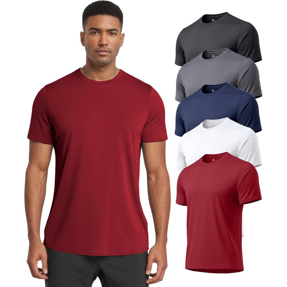 imageZITY 5 Packs Mens UPF 50 Sun Protection TShirts Workout Fishing Swimming Rash Guard Fast Dry Breathable ShirtRed  Black  White Dark Grey Dark Blue