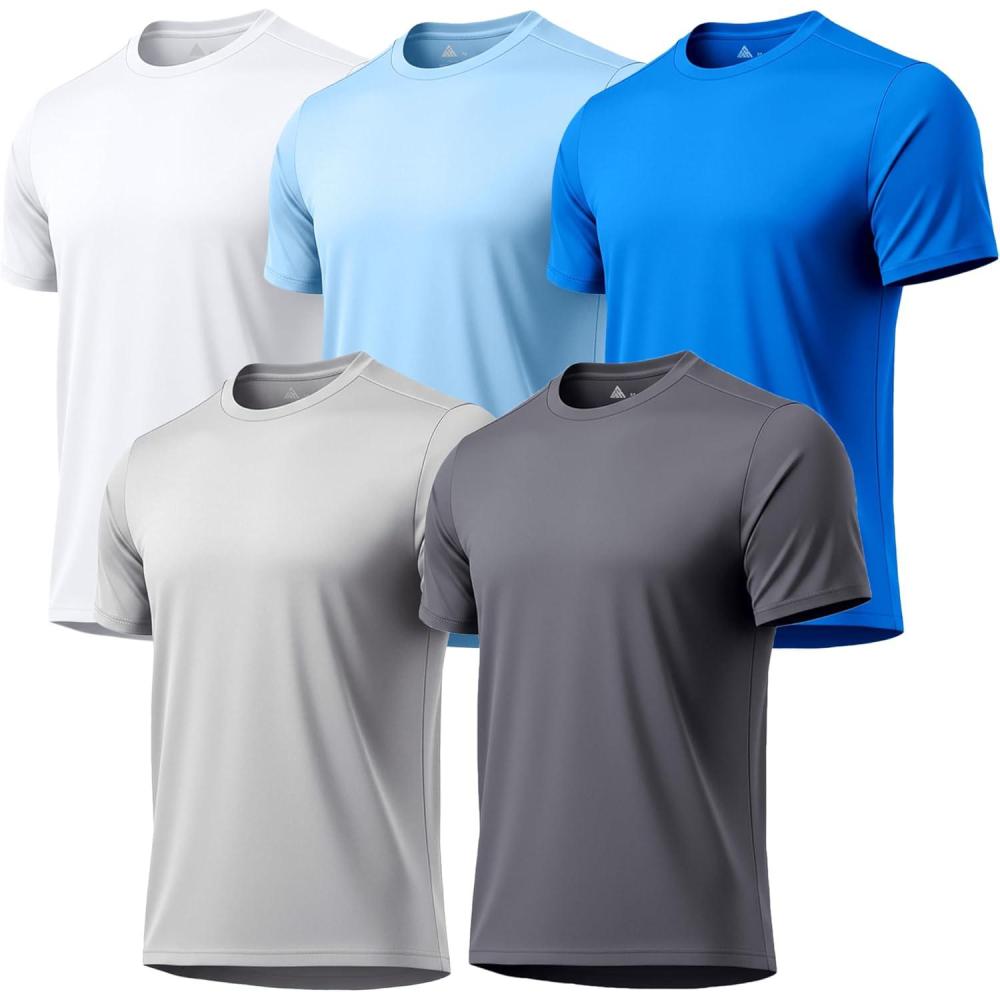 imageZITY 5 Packs Mens UPF 50 Sun Protection TShirts Workout Fishing Swimming Rash Guard Fast Dry Breathable ShirtWhite  Sky Blue  Light Gray  Cerulean  Dark Gray