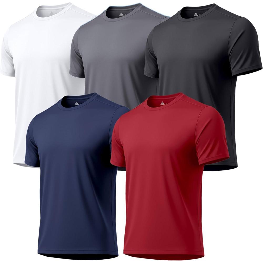 imageZITY 5 Packs Mens UPF 50 Sun Protection TShirts Workout Fishing Swimming Rash Guard Fast Dry Breathable ShirtWine Red Black White Dark Grey Dark Blue