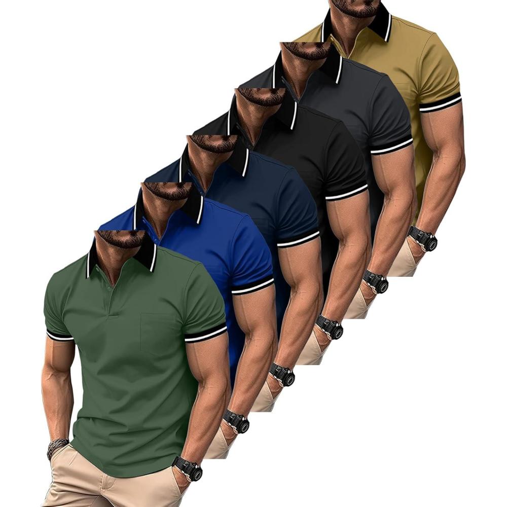 imageZITY 6 Pack Men Polo Shirts Short Sleeve with Pocket Wicking Shirts for Men Casual Collared TShirts 83 Per PieceSix Black Grey Green Navy Khaki Sapphireblue