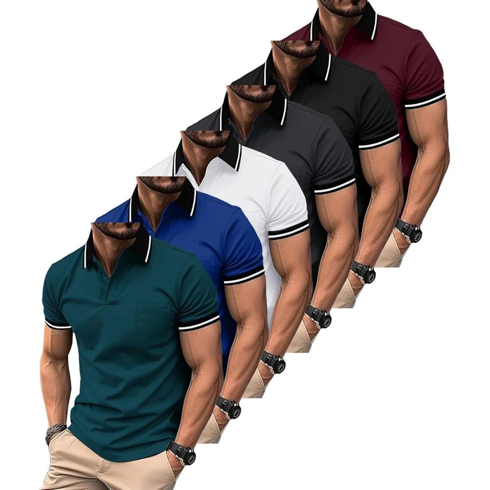 imageZITY 6 Pack Men Polo Shirts Short Sleeve with Pocket Wicking Shirts for Men Casual Collared TShirts 83 Per PieceSix Black Grey Winered White Sapphireblue Duckblue