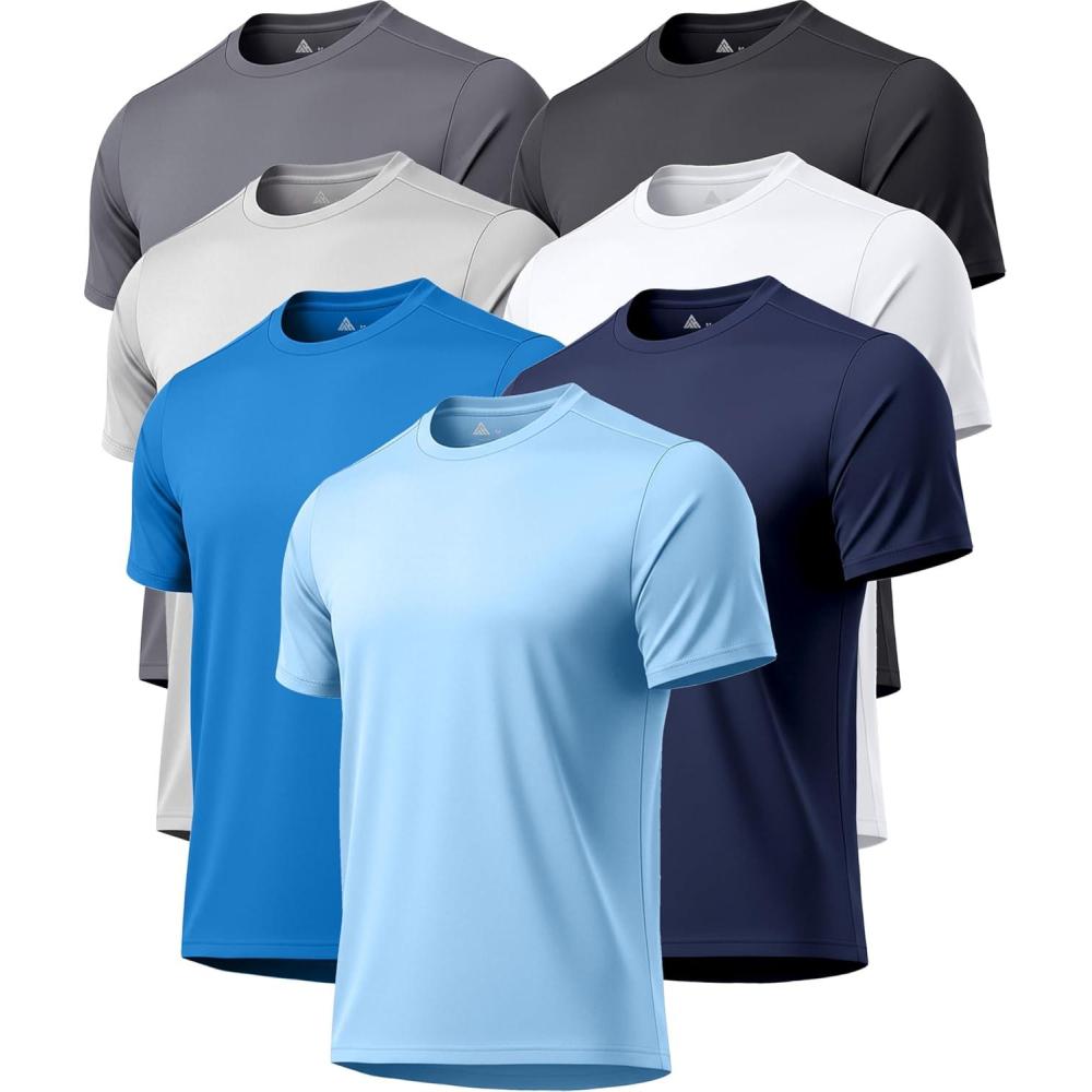 imageZITY 7 Pack TShirts for Men Rashguard UPF 50 Athletic Workout Tee Shirt Sun Protection Fast Dry Moisture Wicking Swim Shirt7 Packlight GreyLight BlueWhiteDark GreySky BlueNavyBlack