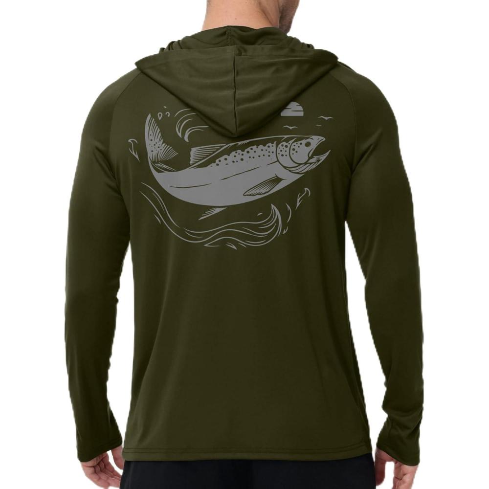 imageZITY Fishing Shirts for Men UPF 50 Sun Protection Hoodie Long Sleeve Rash Guard Lightweight UV Shirt Swimming HikingArmy Green