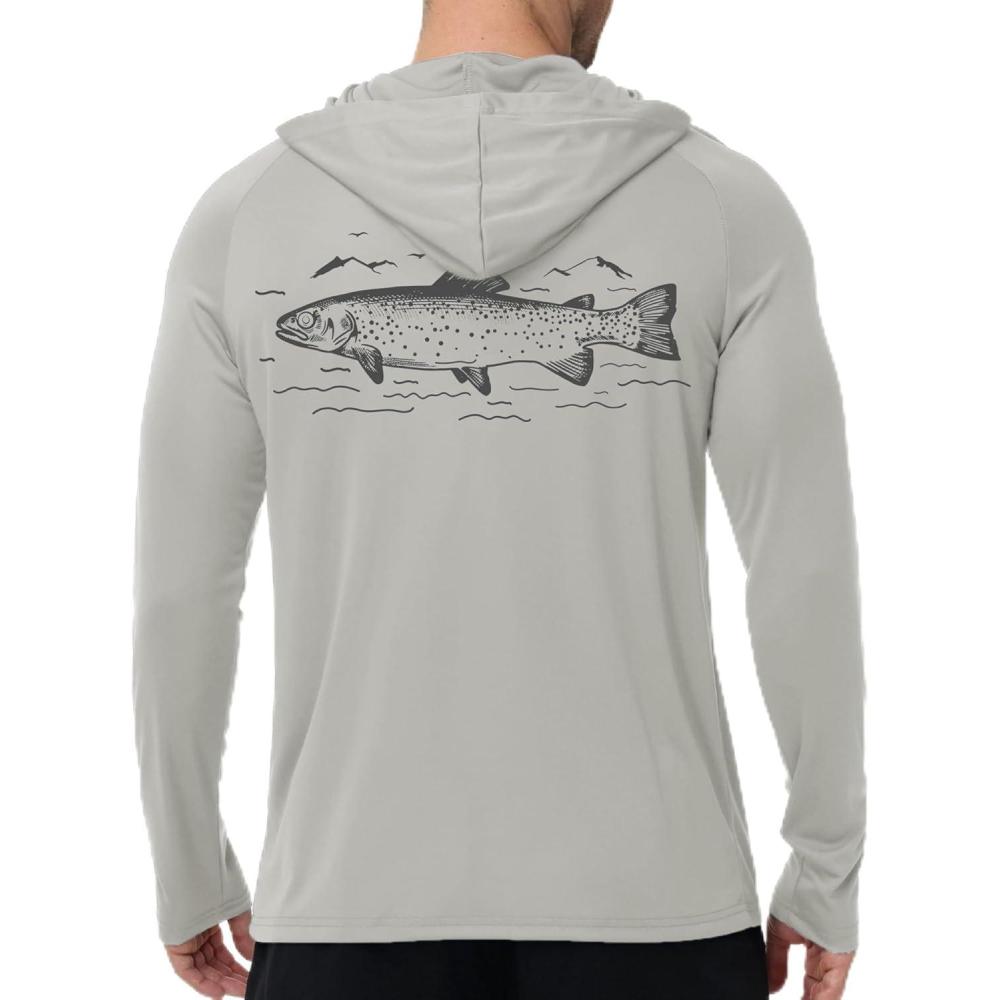 imageZITY Fishing Shirts for Men UPF 50 Sun Protection Hoodie Long Sleeve Rash Guard Lightweight UV Shirt Swimming HikingLight Grey