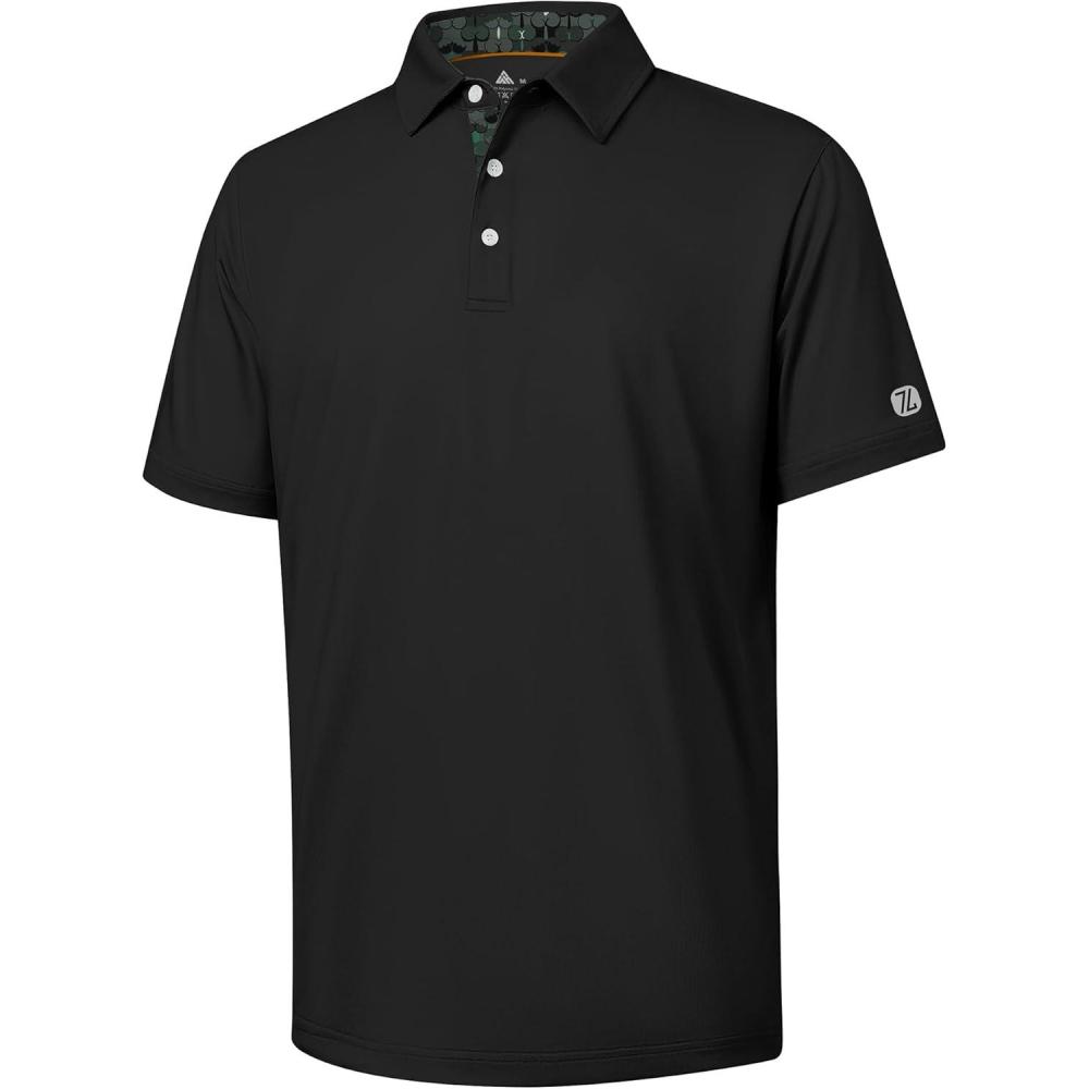 imageZITY Golf Shirts for Men Short Sleeve Moisture Wicking Solid Performance Designed Print Collared Casual Polo ShirtBlack