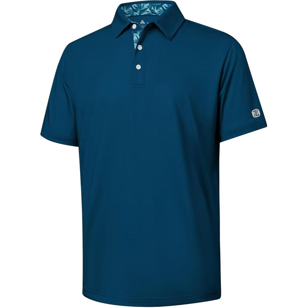 imageZITY Golf Shirts for Men Short Sleeve Moisture Wicking Solid Performance Designed Print Collared Casual Polo ShirtBlue