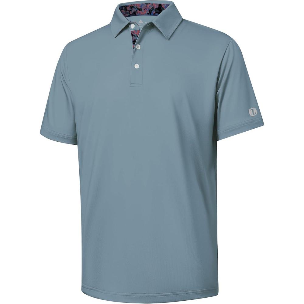 imageZITY Golf Shirts for Men Short Sleeve Moisture Wicking Solid Performance Designed Print Collared Casual Polo ShirtBlue Grey