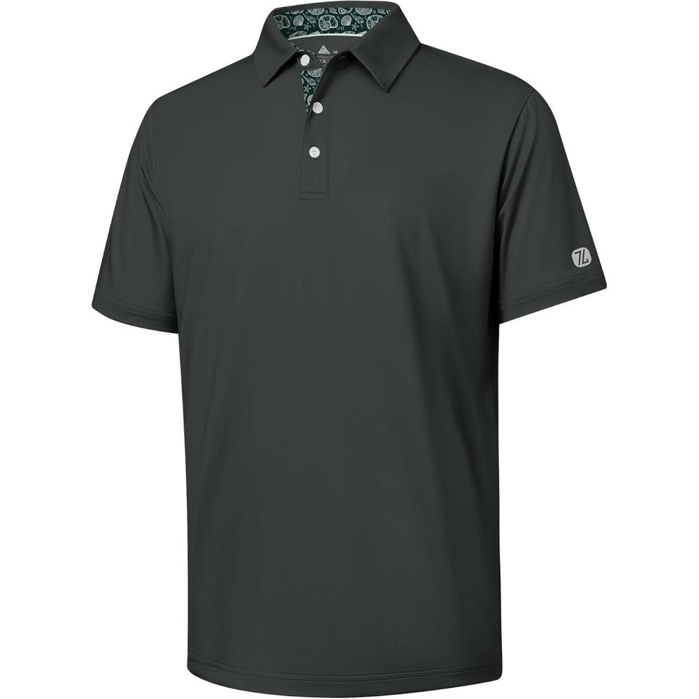 imageZITY Golf Shirts for Men Short Sleeve Moisture Wicking Solid Performance Designed Print Collared Casual Polo ShirtDark Grey