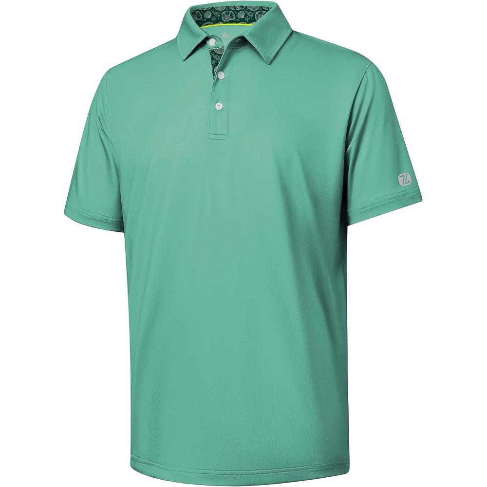 imageZITY Golf Shirts for Men Short Sleeve Moisture Wicking Solid Performance Designed Print Collared Casual Polo ShirtGreen