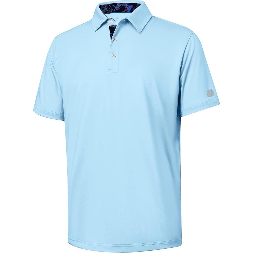 imageZITY Golf Shirts for Men Short Sleeve Moisture Wicking Solid Performance Designed Print Collared Casual Polo ShirtLight Blue
