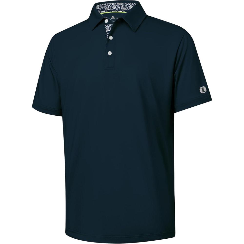 imageZITY Golf Shirts for Men Short Sleeve Moisture Wicking Solid Performance Designed Print Collared Casual Polo ShirtNavy