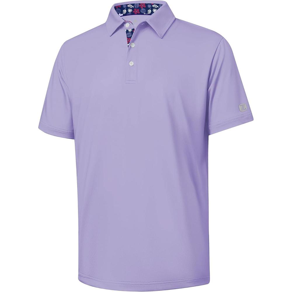 imageZITY Golf Shirts for Men Short Sleeve Moisture Wicking Solid Performance Designed Print Collared Casual Polo ShirtPurple