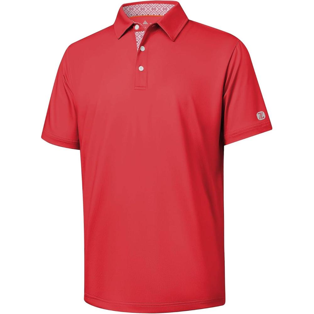 imageZITY Golf Shirts for Men Short Sleeve Moisture Wicking Solid Performance Designed Print Collared Casual Polo ShirtRose Red