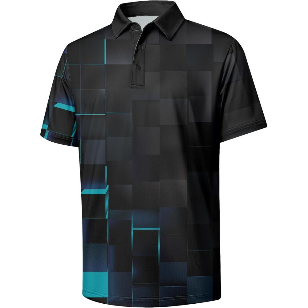 imageZITY Golf Shirts for Men Short Sleeve Print Polo Shirt Moisture Wicking Regular Fit Casual Beach PoloBlack Geometry