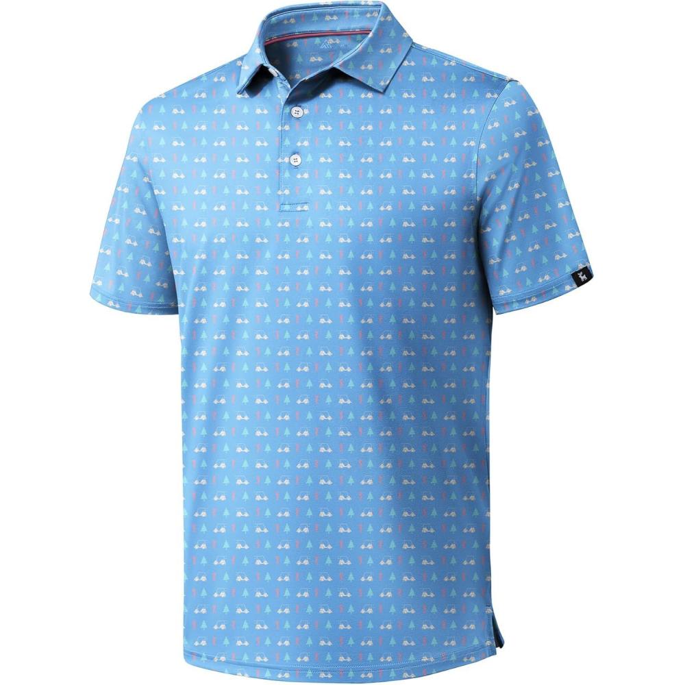 imageZITY Golf Shirts for Men Short Sleeve Print Polo Shirt Moisture Wicking Regular Fit Casual Beach PoloBlue Golf Cart
