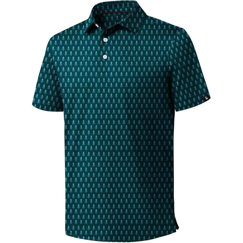 imageZITY Golf Shirts for Men Short Sleeve Print Polo Shirt Moisture Wicking Regular Fit Casual Beach PoloBluish Green Octopus