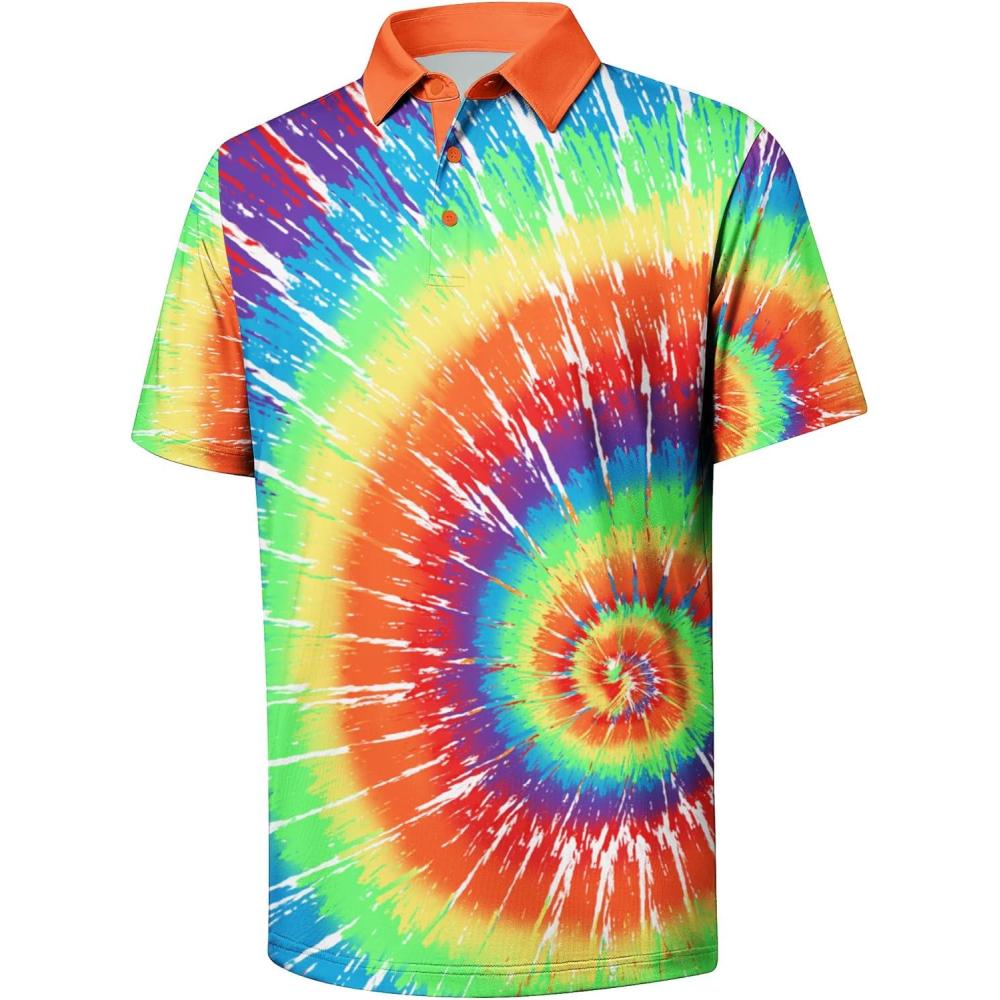 imageZITY Golf Shirts for Men Short Sleeve Print Polo Shirt Moisture Wicking Regular Fit Casual Beach PoloSpiral Bandhnu