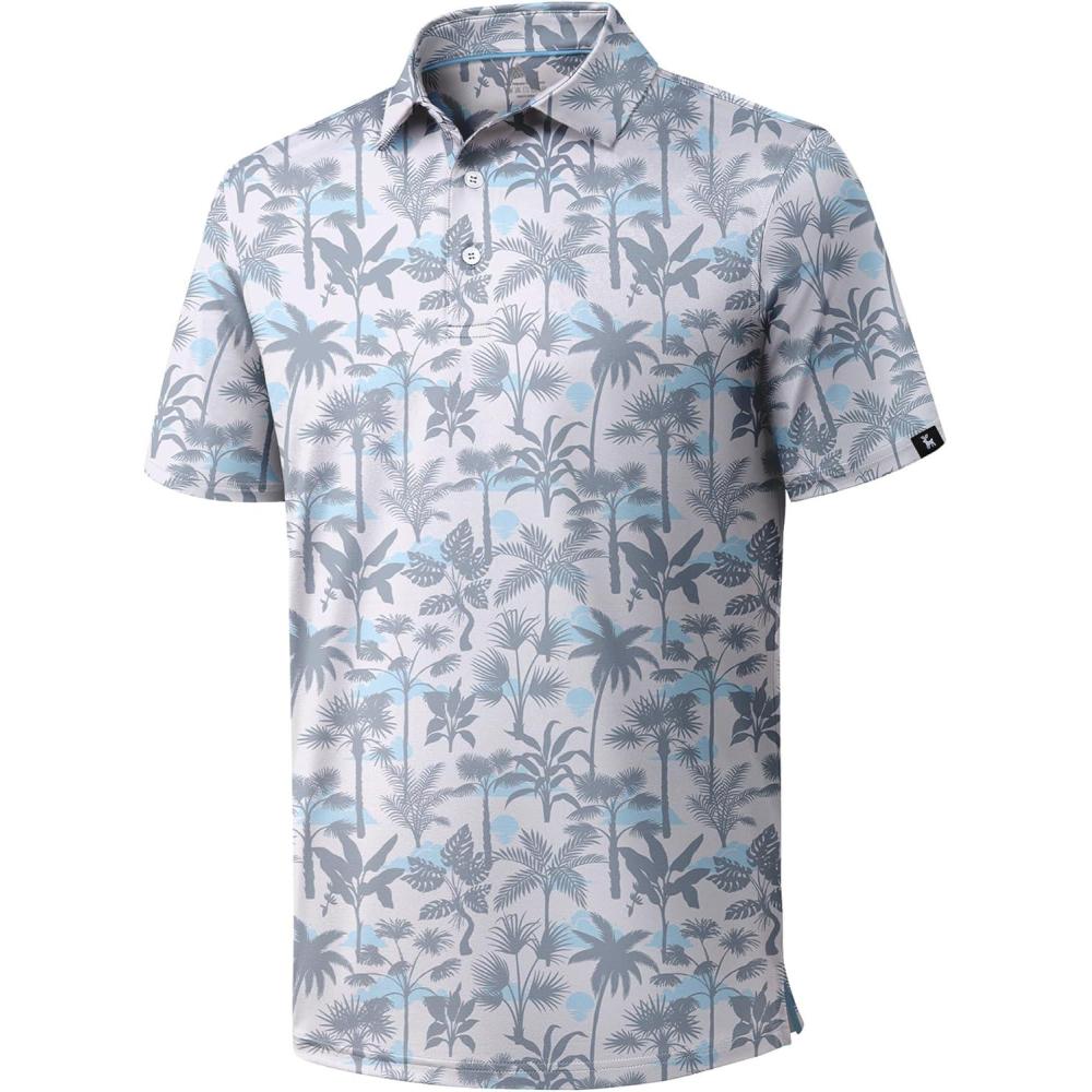 imageZITY Golf Shirts for Men Short Sleeve Print Polo Shirt Moisture Wicking Regular Fit Casual Beach PoloWhite Coconut Tree