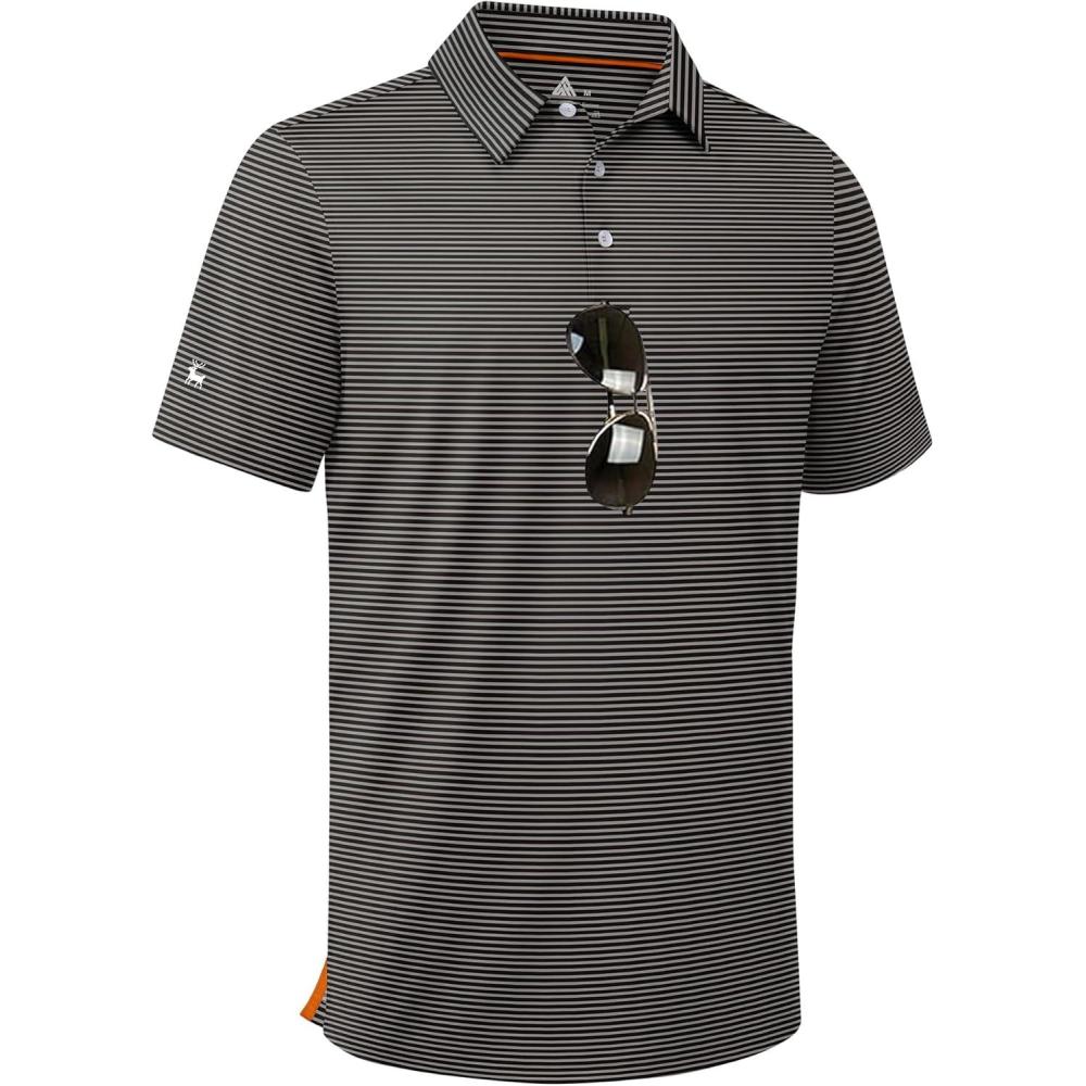 imageZITY Men Golf Polo Shirts Short Sleeve Striped UPF 50 Moisture Wicking Casual Collared Print TShirt for MenBlack Striped