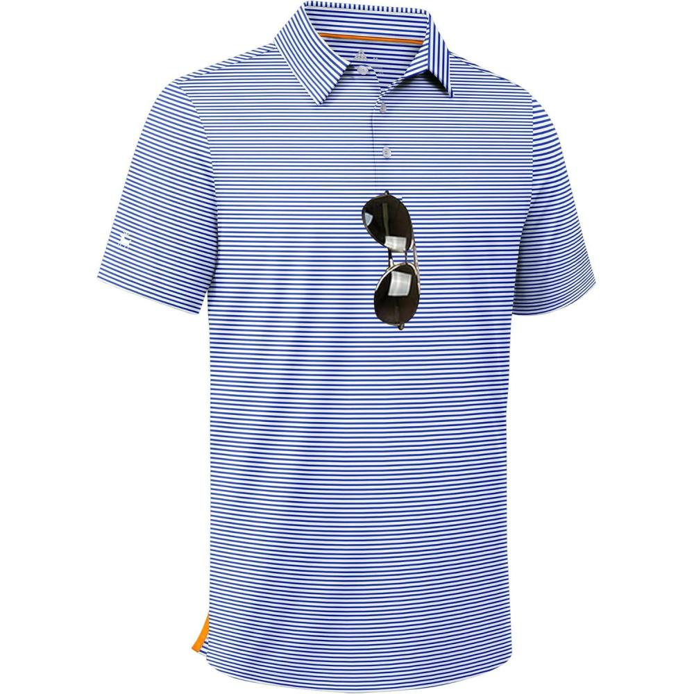 imageZITY Men Golf Polo Shirts Short Sleeve Striped UPF 50 Moisture Wicking Casual Collared Print TShirt for MenBlue Striped