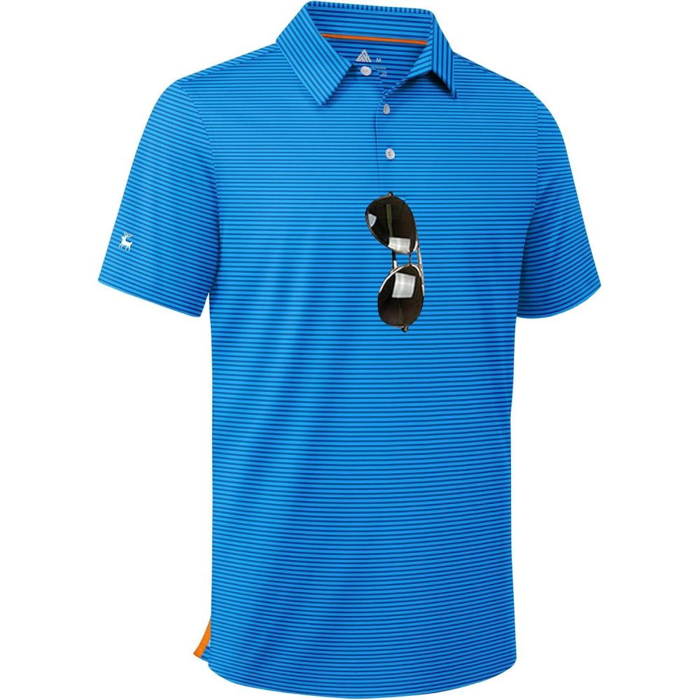 imageZITY Men Golf Polo Shirts Short Sleeve Striped UPF 50 Moisture Wicking Casual Collared Print TShirt for MenDark Blue Striped
