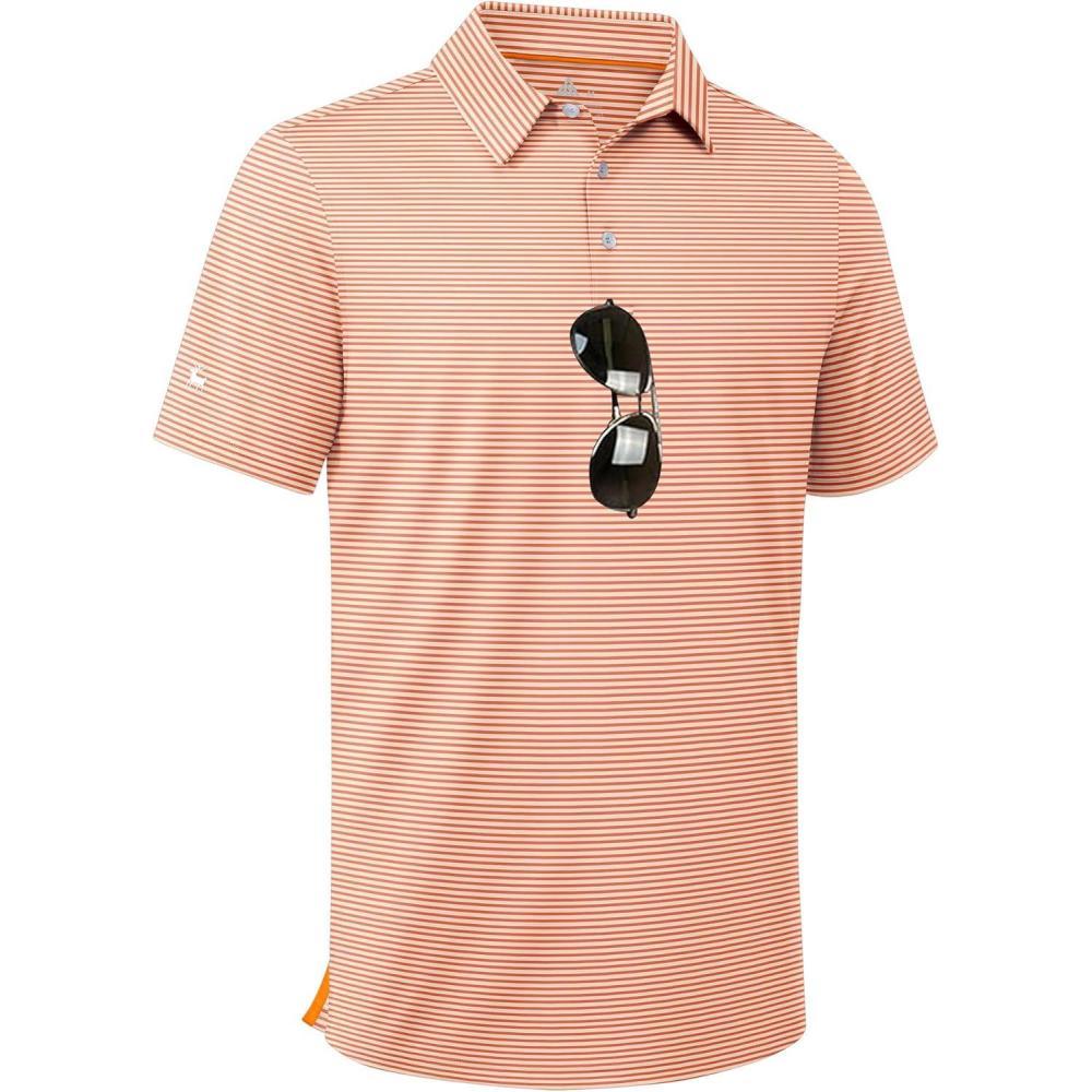 imageZITY Men Golf Polo Shirts Short Sleeve Striped UPF 50 Moisture Wicking Casual Collared Print TShirt for MenOrange Striped