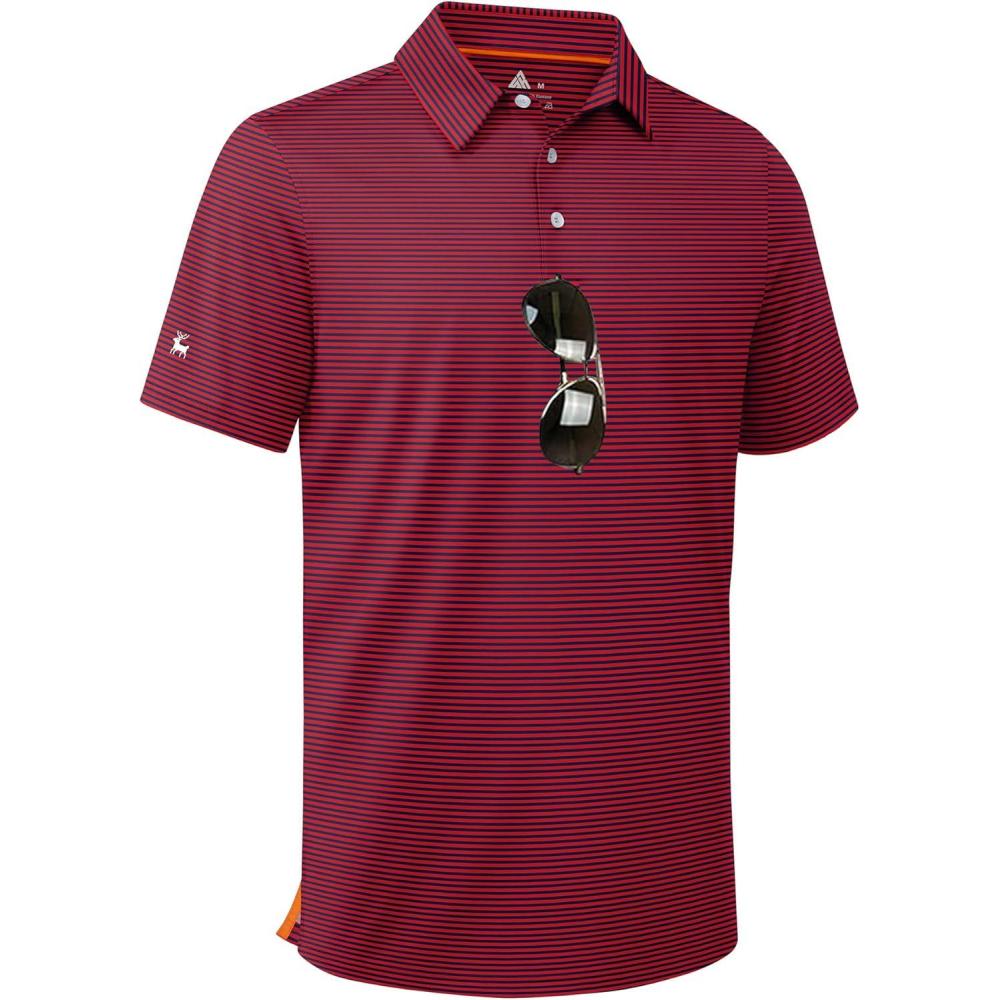 imageZITY Men Golf Polo Shirts Short Sleeve Striped UPF 50 Moisture Wicking Casual Collared Print TShirt for MenRed Striped