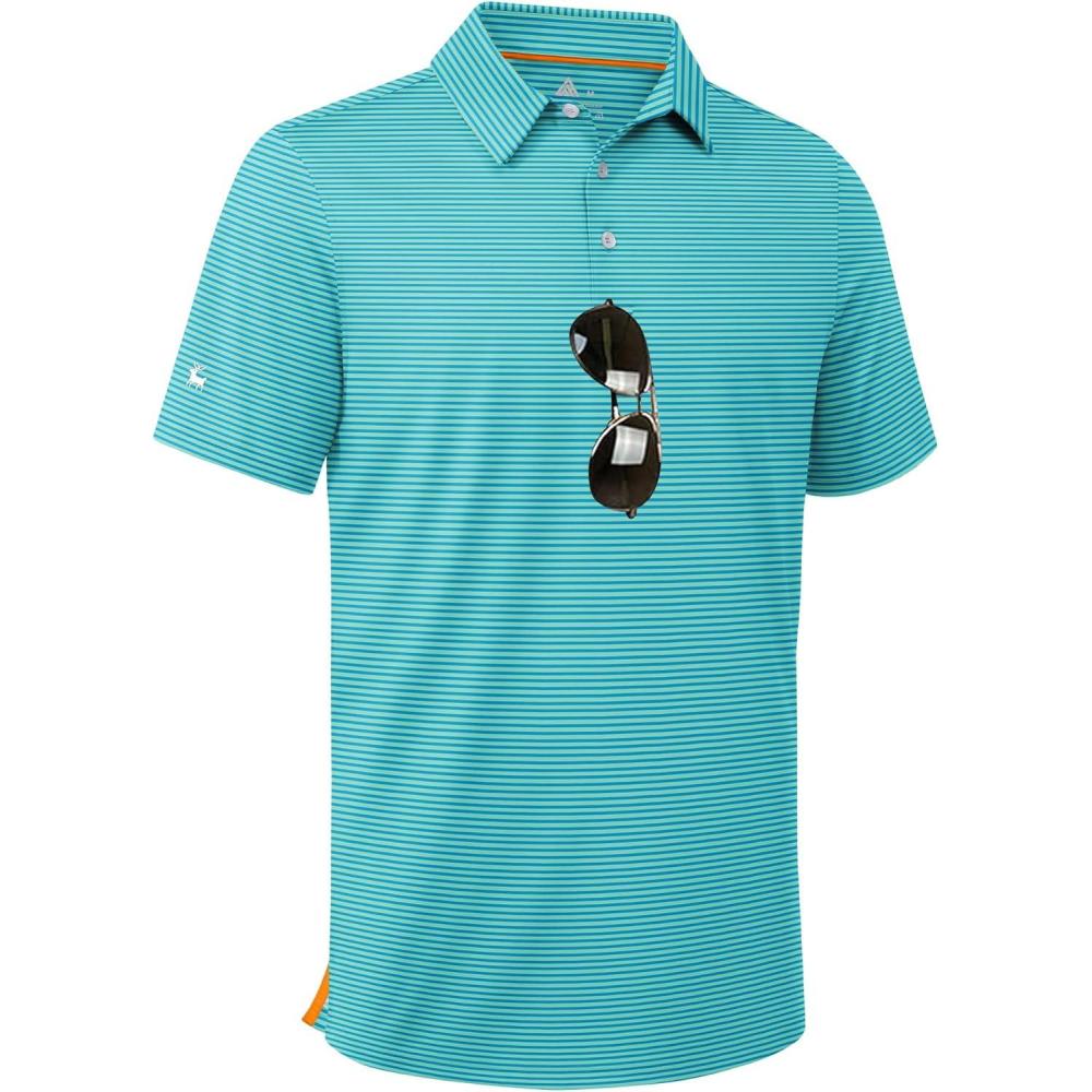 imageZITY Men Golf Polo Shirts Short Sleeve Striped UPF 50 Moisture Wicking Casual Collared Print TShirt for MenSea Blue Striped