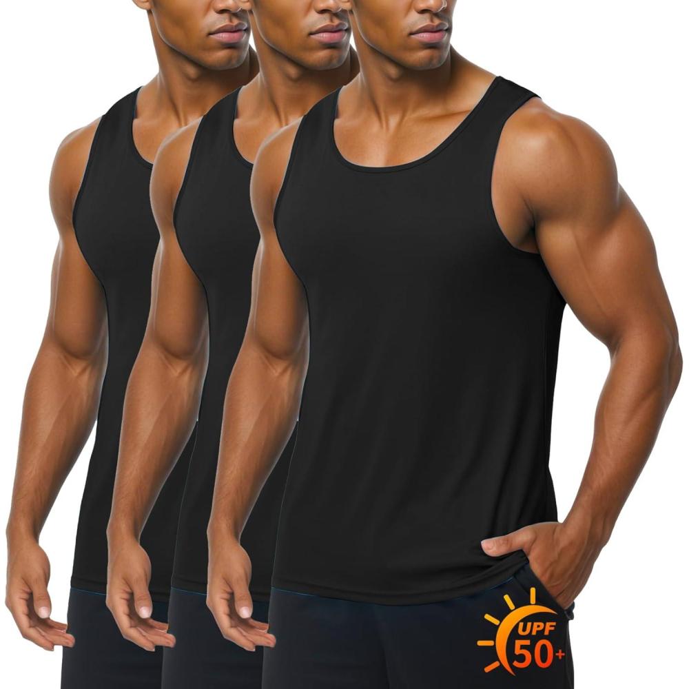 imageZITY Mens 3 Pack Tank Tops UPF 50 Fast Dry Sleeveless Shirt Breathable Lightweight Workout Gym Muscle Fitness T ShirtsBlack