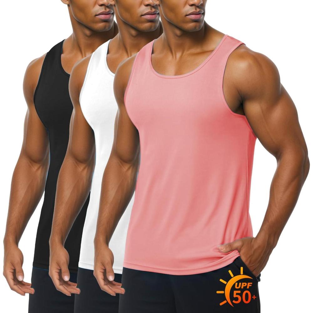 imageZITY Mens 3 Pack Tank Tops UPF 50 Fast Dry Sleeveless Shirt Breathable Lightweight Workout Gym Muscle Fitness T ShirtsPinkWhiteBlack