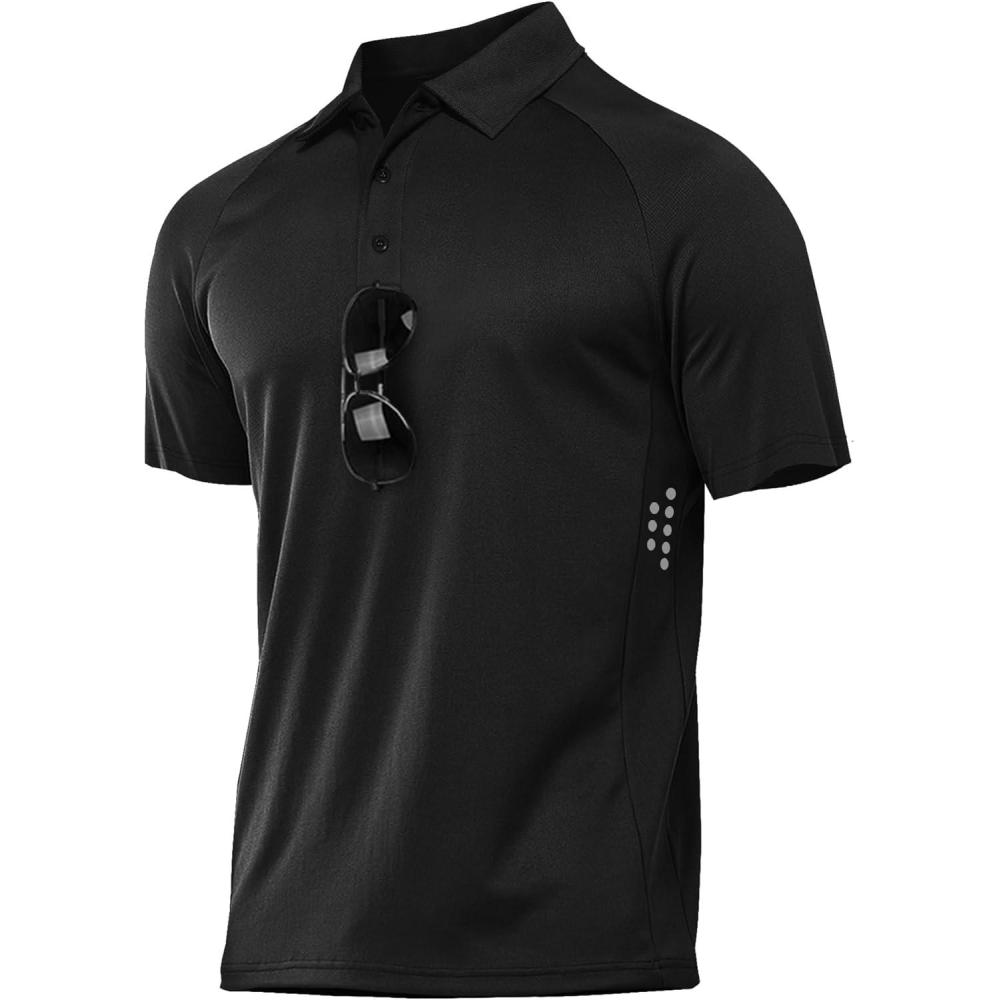 imageZITY Mens Athletic Polo Shirts Performance Short Sleeve TShirts Golf Sports Hiking PolosBlack