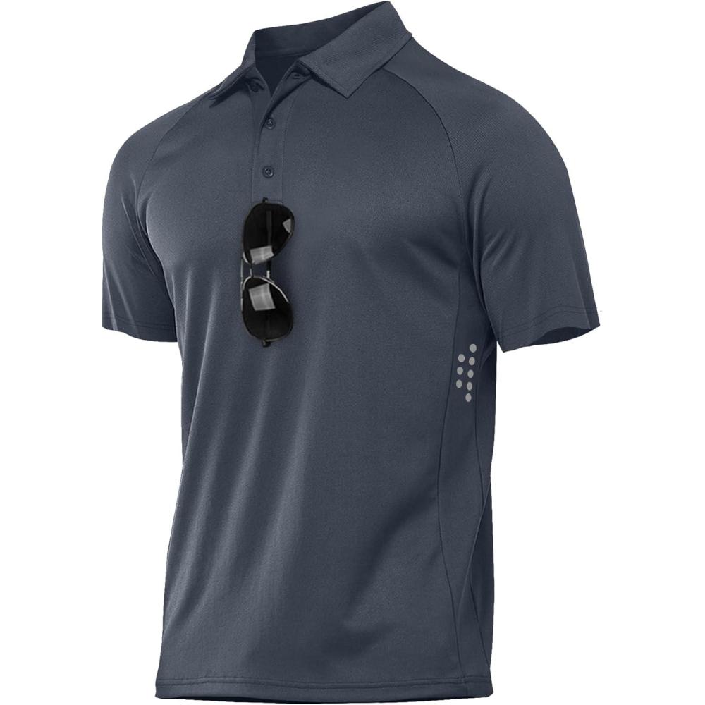 imageZITY Mens Athletic Polo Shirts Performance Short Sleeve TShirts Golf Sports Hiking PolosDark Grey