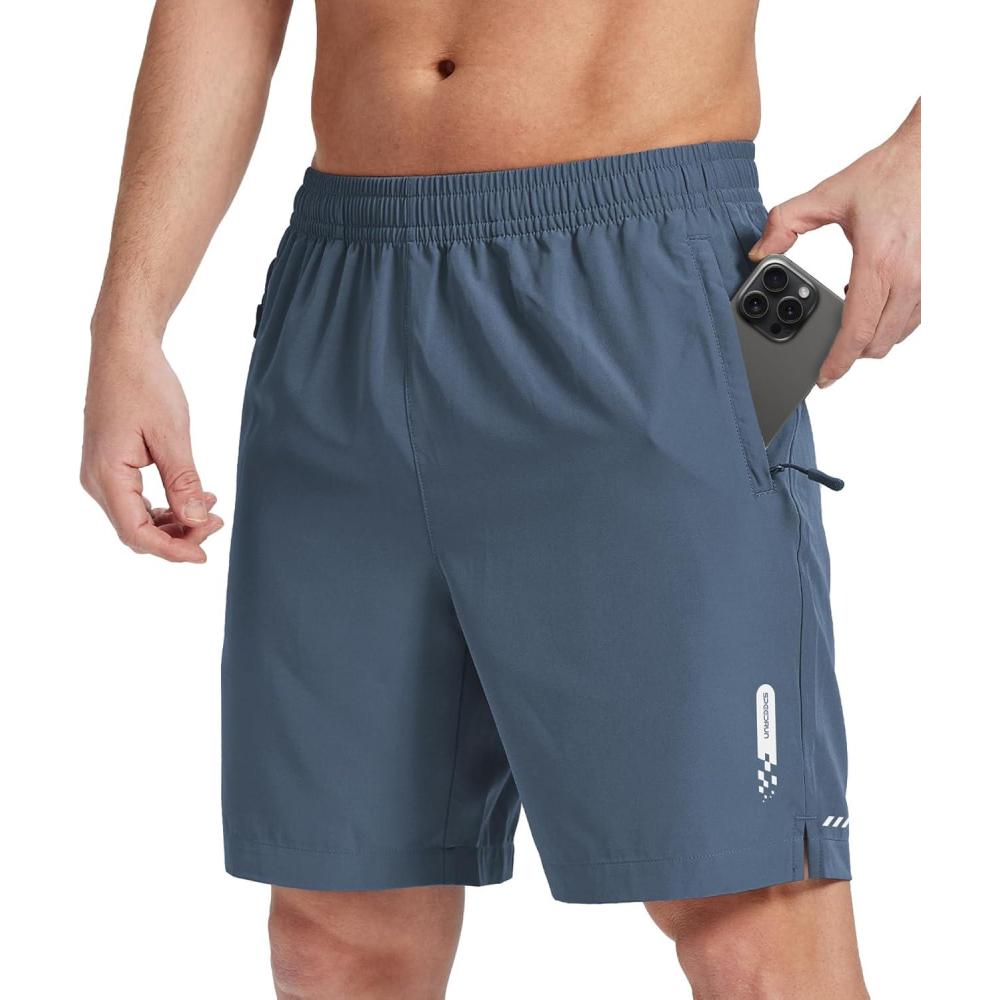 imageZITY Mens Athletic Running Shorts with Zipper Pocket 7 Gym Workout Lightweght Sport Basketball Tennis Hiking Shorts for MenSlate Blue