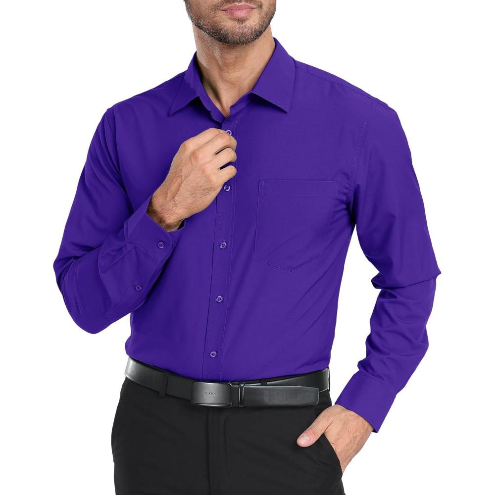 imageZITY Mens Dress Shirts Solid Long Sleeve Business Casual Button Down ShirtsGrape Purple