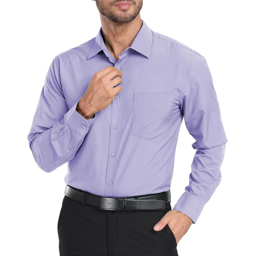 imageZITY Mens Dress Shirts Solid Long Sleeve Business Casual Button Down ShirtsLavender Violet