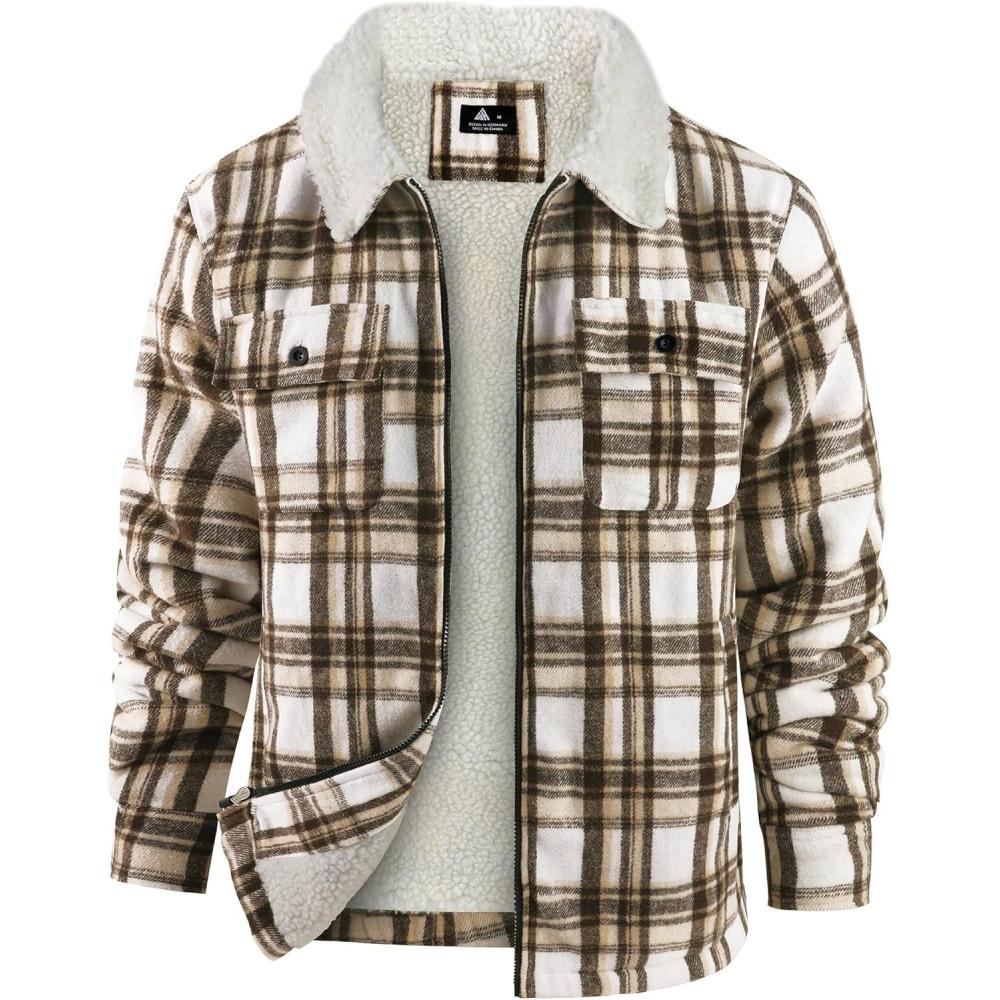 imageZITY Mens Flannel Shirts Jacket Warm Sherpa Lined Fleece Plaid Winter Coat