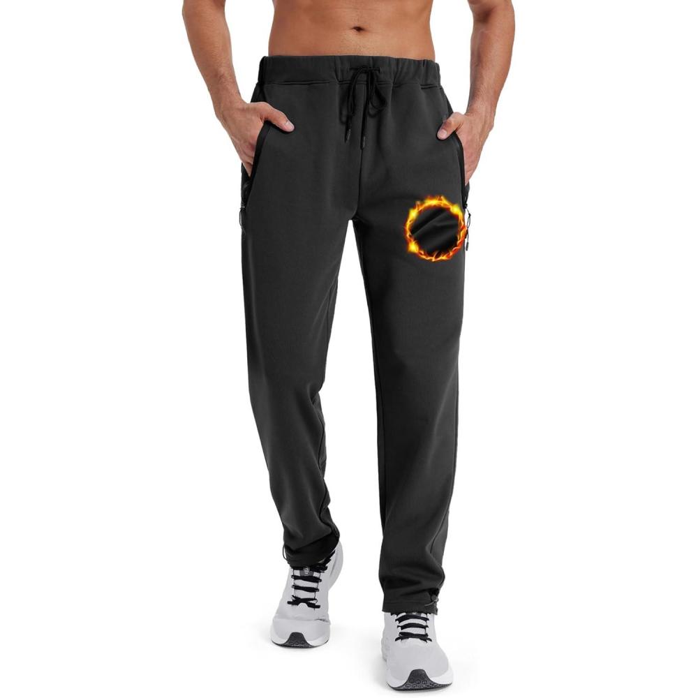 imageZITY Mens Fleece Joggers Warm Winter Sweatpants with Zipper Pockets Workout Running Athletic PantsBlack