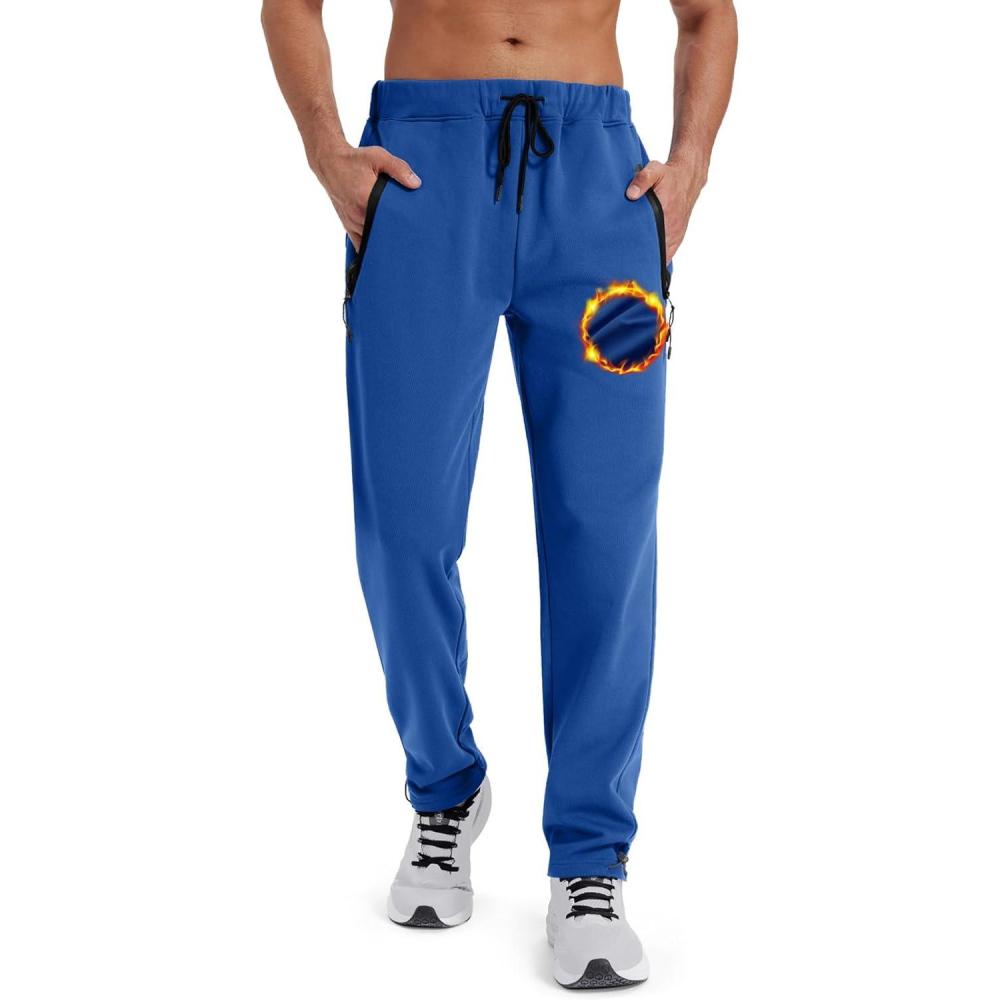imageZITY Mens Fleece Joggers Warm Winter Sweatpants with Zipper Pockets Workout Running Athletic PantsBlue