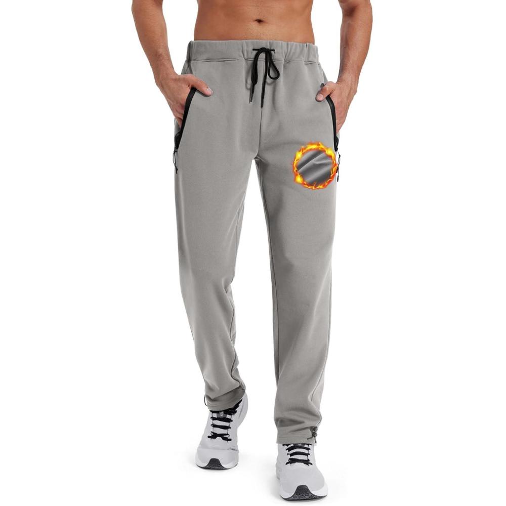 imageZITY Mens Fleece Joggers Warm Winter Sweatpants with Zipper Pockets Workout Running Athletic PantsGrey