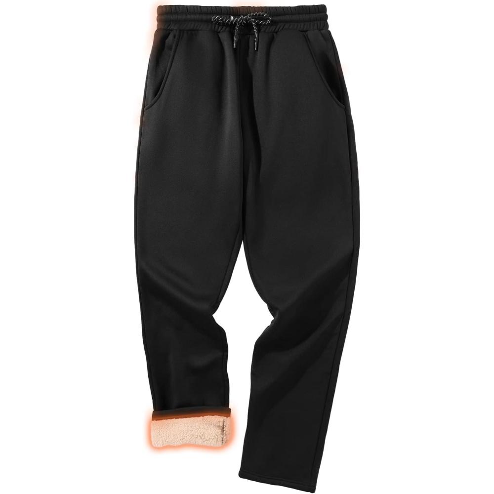 imageZITY Mens Fleece Lined Sweatpants Thick Warm Joggers Pants Sherpa Athletic Track Pants with PocketsBlack