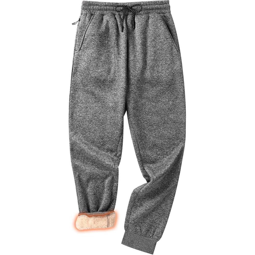 imageZITY Mens Fleece Lined Sweatpants Thick Warm Joggers Pants Sherpa Athletic Track Pants with PocketsGrey White