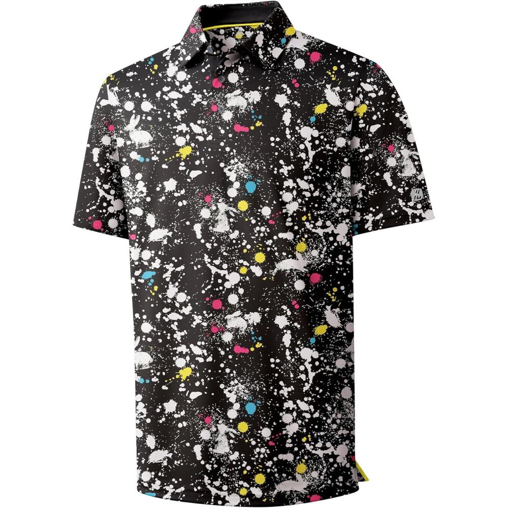 imageZITY Mens Golf Polo Shirt Short Sleeve Performance Moisture Wicking Collared Print Shirt for Golf and Casual WearBlack Airbrush