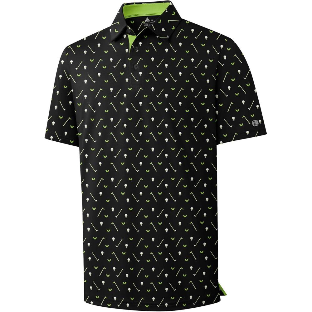 imageZITY Mens Golf Polo Shirt Short Sleeve Performance Moisture Wicking Collared Print Shirt for Golf and Casual WearBlack Golf Clubs